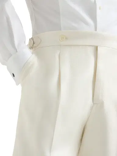 Brunello Cucinelli Men's Silk Diagonal Tuxedo Trousers with Pleat and Waist Tabs | Thumbnail 5 Brunello Cucinelli Men's Silk Diagonal Tuxedo Trousers with Pleat and Waist Tabs | Thumbnail 5