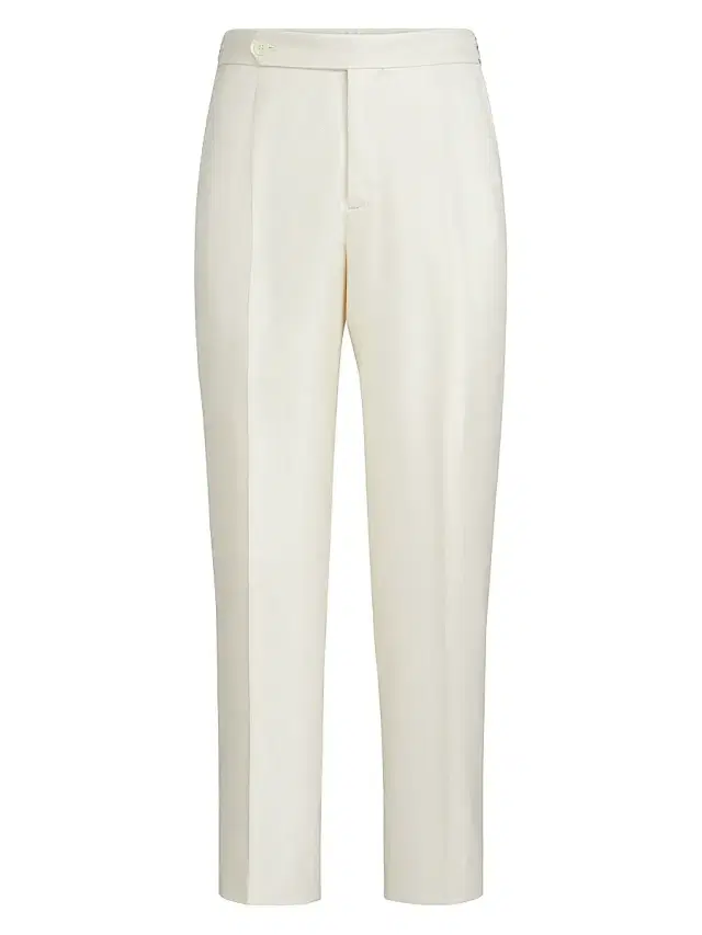 Brunello Cucinelli Men's Silk Diagonal Tuxedo Trousers with Pleat and Waist Tabs