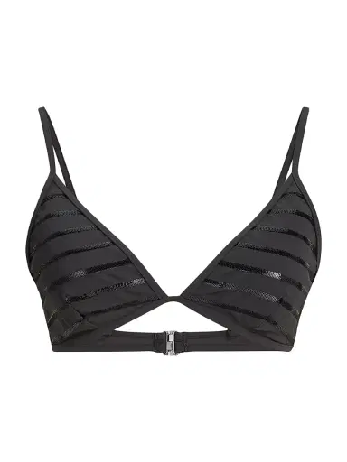 Brunello Cucinelli Women's Dazzling Stripes Bikini Top in Techno Jersey with Monili | Thumbnail 1 Brunello Cucinelli Women's Dazzling Stripes Bikini Top in Techno Jersey with Monili | Thumbnail 1