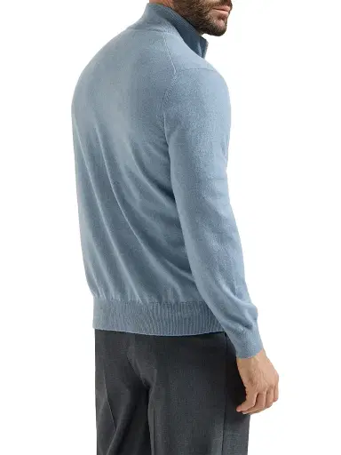 Brunello Cucinelli Men's Cashmere Turtleneck Cardigan with Zipper - Slate | Thumbnail 3 Brunello Cucinelli Men's Cashmere Turtleneck Cardigan with Zipper - Slate | Thumbnail 3