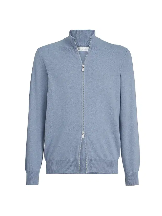 Brunello Cucinelli Men's Cashmere Turtleneck Cardigan with Zipper - Slate