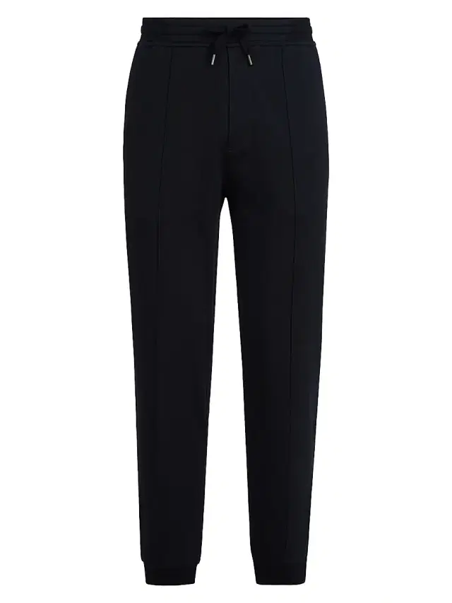 Brunello Cucinelli Men's Techno Cotton French Terry Trousers with Crête Detail - Black