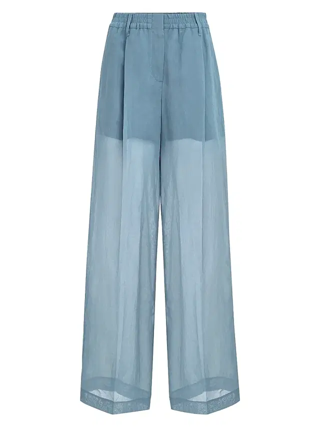 Brunello Cucinelli Women's Cotton Organza Sartorial Track Trousers with Monili - Azure