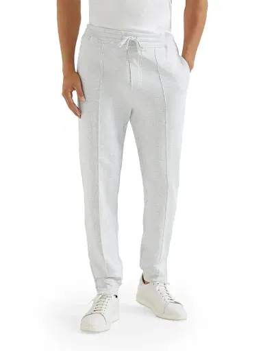 Brunello Cucinelli Men's Techno Cotton French Terry Trousers with Crête Detail - Pearl Grey - Size XXXL | Thumbnail 2 Brunello Cucinelli Men's Techno Cotton French Terry Trousers with Crête Detail - Pearl Grey - Size XXXL | Thumbnail 2