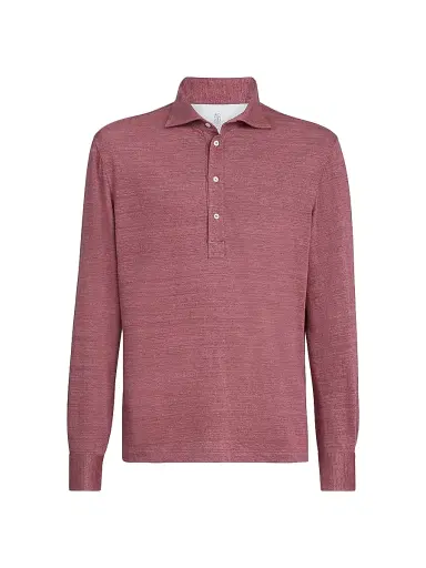 Brunello Cucinelli Men's Linen and Cotton Mélange Jersey Long Sleeve Polo Shirt - Coral - Size XXL | Thumbnail 1 Brunello Cucinelli Men's Linen and Cotton Mélange Jersey Long Sleeve Polo Shirt - Coral - Size XXL | Thumbnail 1