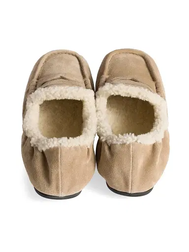 Miu Miu Women's Ruches Suede Loafers - Beige Khaki | Thumbnail 2