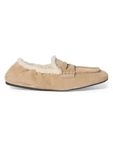 Miu Miu Women's Ruches Suede Loafers - Beige Khaki | Thumbnail 1