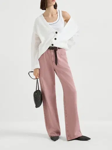 Brunello Cucinelli Women's Cotton Ribbed Cardigan with Organza Sleeves - White | Thumbnail 6