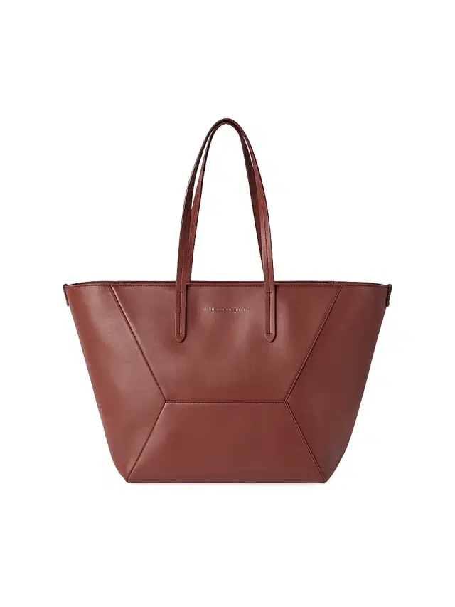 Brunello Cucinelli Women's Duo Tote Bag in Calfskin with Monili - Red