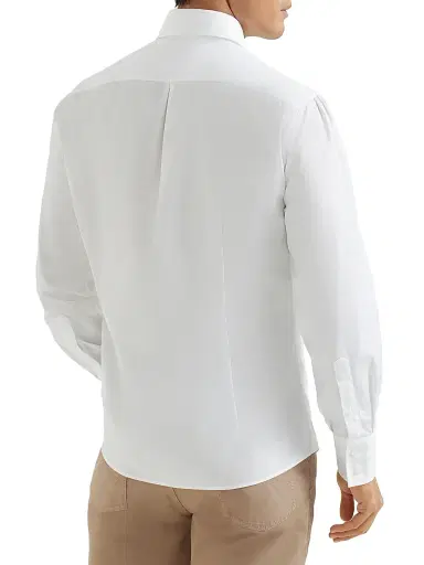 Brunello Cucinelli Men's Twill Slim Fit Shirt with Spread Collar | Thumbnail 3