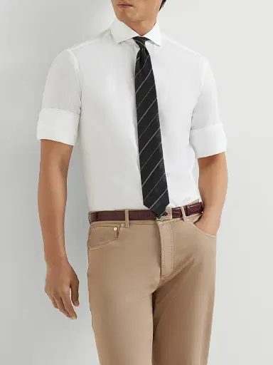 Brunello Cucinelli Men's Twill Slim Fit Shirt with Spread Collar | Thumbnail 5