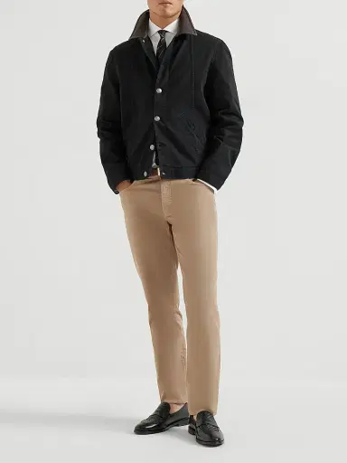 Brunello Cucinelli Men's Twill Slim Fit Shirt with Spread Collar | Thumbnail 6