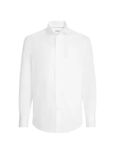 Brunello Cucinelli Men's Twill Slim Fit Shirt with Spread Collar | Thumbnail 1