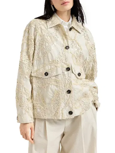 Brunello Cucinelli Women's Dazzling Seabed Embroidery Outerwear Jacket in Techno Cotton Poplin | Thumbnail 2