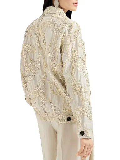 Brunello Cucinelli Women's Dazzling Seabed Embroidery Outerwear Jacket in Techno Cotton Poplin | Thumbnail 3