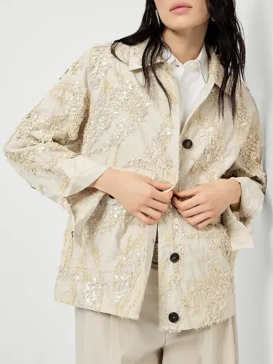 Brunello Cucinelli Women's Dazzling Seabed Embroidery Outerwear Jacket in Techno Cotton Poplin | Thumbnail 5