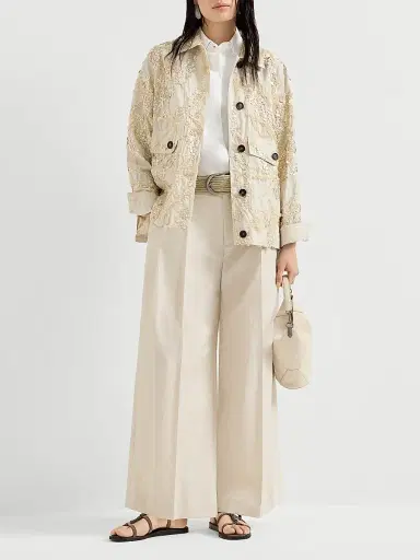 Brunello Cucinelli Women's Dazzling Seabed Embroidery Outerwear Jacket in Techno Cotton Poplin | Thumbnail 6