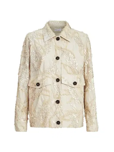 Brunello Cucinelli Women's Dazzling Seabed Embroidery Outerwear Jacket in Techno Cotton Poplin | Thumbnail 1