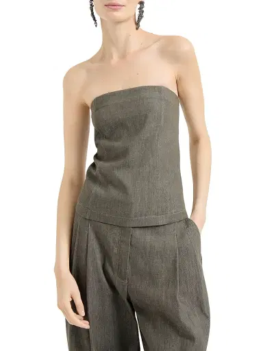 Brunello Cucinelli Women's Cotton Denim Effect Twill Bandeau Top | Thumbnail 2