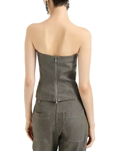 Brunello Cucinelli Women's Cotton Denim Effect Twill Bandeau Top | Thumbnail 3