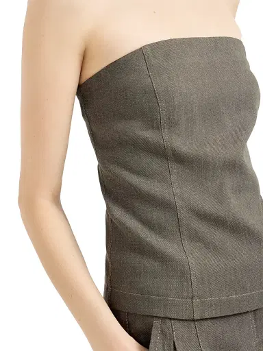 Brunello Cucinelli Women's Cotton Denim Effect Twill Bandeau Top | Thumbnail 4
