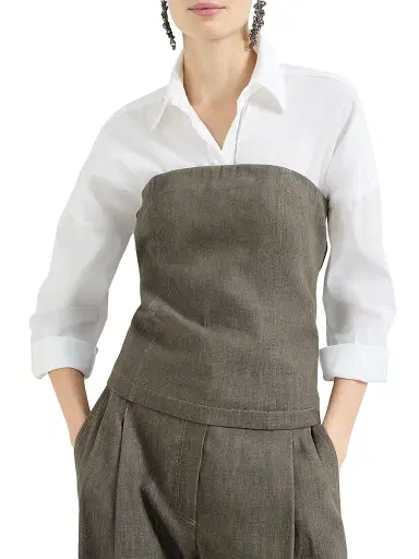 Brunello Cucinelli Women's Cotton Denim Effect Twill Bandeau Top | Thumbnail 5