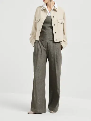 Brunello Cucinelli Women's Cotton Denim Effect Twill Bandeau Top | Thumbnail 6