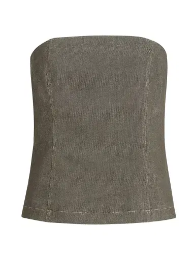 Brunello Cucinelli Women's Cotton Denim Effect Twill Bandeau Top | Thumbnail 1