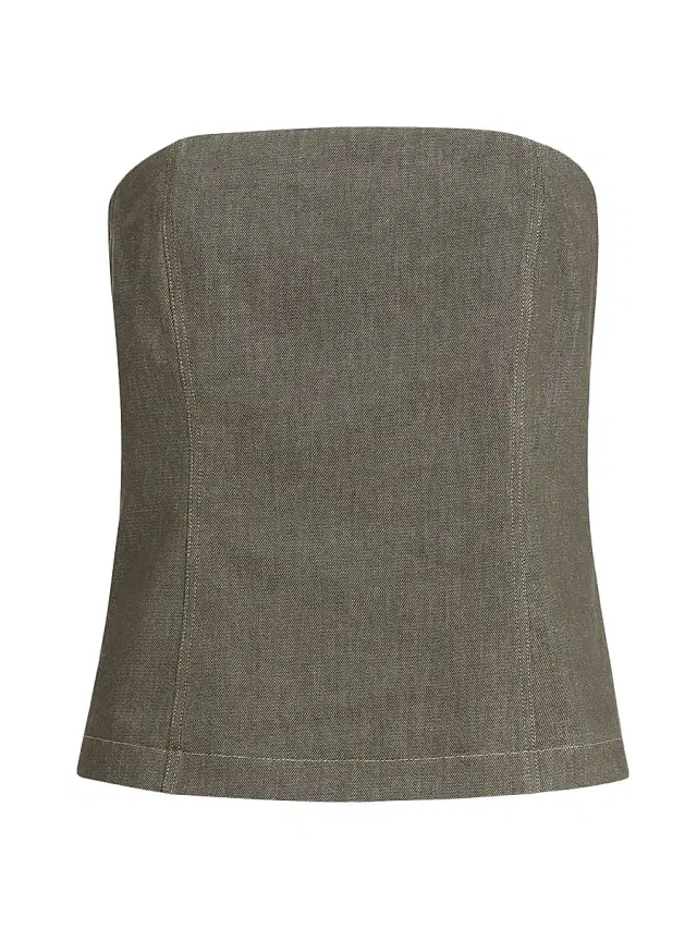 Brunello Cucinelli Women's Cotton Denim Effect Twill Bandeau Top - Olive