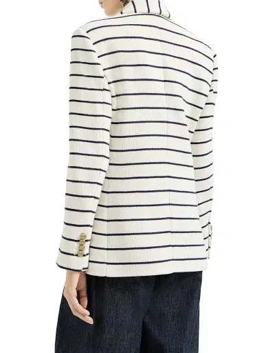 Brunello Cucinelli Women's Cotton Striped Knit Blazer with Monili | Thumbnail 3 Brunello Cucinelli Women's Cotton Striped Knit Blazer with Monili | Thumbnail 3