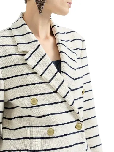 Brunello Cucinelli Women's Cotton Striped Knit Blazer with Monili | Thumbnail 4 Brunello Cucinelli Women's Cotton Striped Knit Blazer with Monili | Thumbnail 4