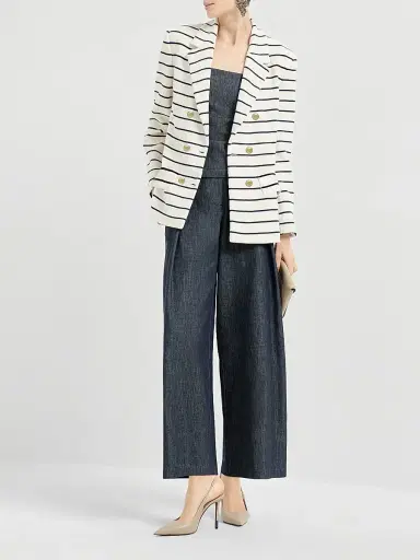 Brunello Cucinelli Women's Cotton Striped Knit Blazer with Monili | Thumbnail 6 Brunello Cucinelli Women's Cotton Striped Knit Blazer with Monili | Thumbnail 6