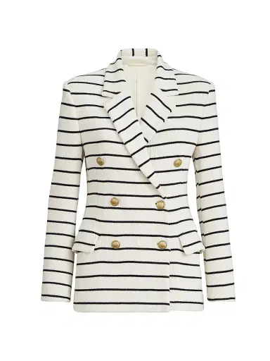 Brunello Cucinelli Women's Cotton Striped Knit Blazer with Monili | Thumbnail 1 Brunello Cucinelli Women's Cotton Striped Knit Blazer with Monili | Thumbnail 1