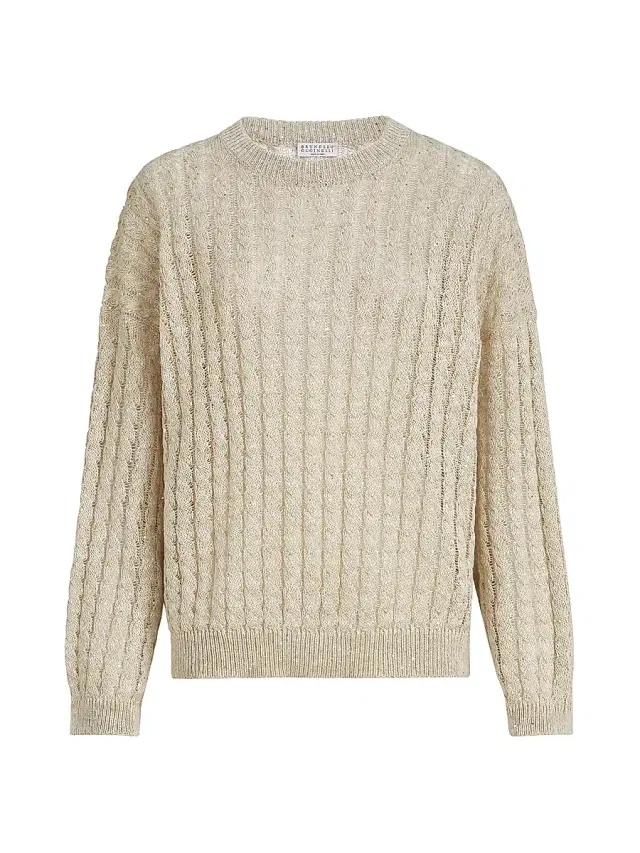 Brunello Cucinelli Women's Linen Dazzling Cable Openwork Sweater - Beige