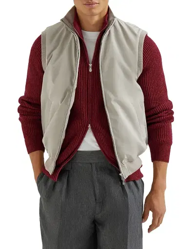 Brunello Cucinelli Men's Bonded Nylon Vest with Thermore Padding - Dove Grey - Size 52 | Thumbnail 2