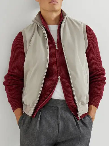 Brunello Cucinelli Men's Bonded Nylon Vest with Thermore Padding - Dove Grey - Size 52 | Thumbnail 5