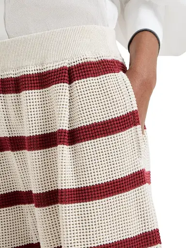 Brunello Cucinelli Women's Cotton Striped Net Knit Bermuda Shorts - Bordeaux | Thumbnail 4 Brunello Cucinelli Women's Cotton Striped Net Knit Bermuda Shorts - Bordeaux | Thumbnail 4