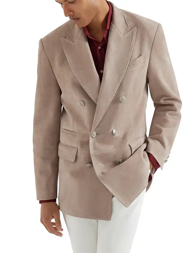 Brunello Cucinelli Men's Country Suede One and a Half Breasted Blazer with Metal Buttons - Yuta