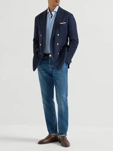 Brunello Cucinelli Men's Lightweight Denim Traditional Fit Five Pocket Jeans - Medium Denim | Thumbnail 6