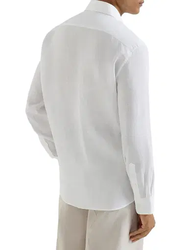Brunello Cucinelli Men's Linen Easy Fit Shirt with Spread Collar | Thumbnail 3