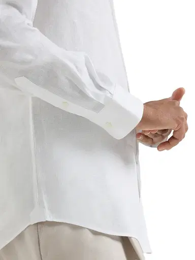 Brunello Cucinelli Men's Linen Easy Fit Shirt with Spread Collar | Thumbnail 4