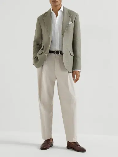 Brunello Cucinelli Men's Linen Easy Fit Shirt with Spread Collar | Thumbnail 6