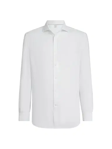 Brunello Cucinelli Men's Linen Easy Fit Shirt with Spread Collar | Thumbnail 1