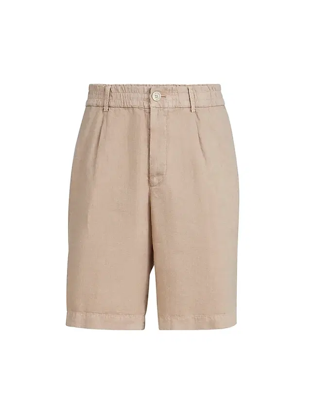 Brunello Cucinelli Men's Garment Dyed Bermuda Shorts in Linen Gabardine - Camel - Size 42