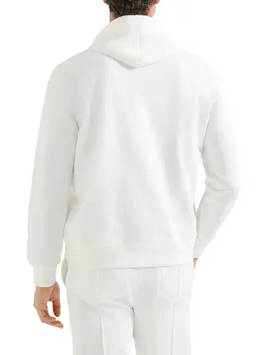 Brunello Cucinelli Men's Techno Cotton French Terry Hooded Sweatshirt with Zipper - Off White | Thumbnail 3
