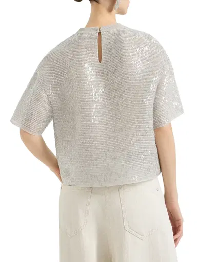 Brunello Cucinelli Women's Dazzling Cascade Embroidery T-Shirt in Crispy Silk | Thumbnail 3 Brunello Cucinelli Women's Dazzling Cascade Embroidery T-Shirt in Crispy Silk | Thumbnail 3