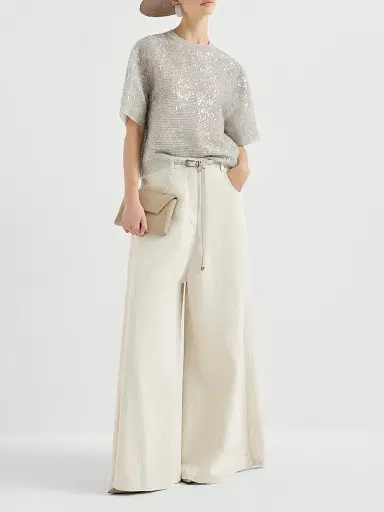 Brunello Cucinelli Women's Dazzling Cascade Embroidery T-Shirt in Crispy Silk | Thumbnail 6 Brunello Cucinelli Women's Dazzling Cascade Embroidery T-Shirt in Crispy Silk | Thumbnail 6