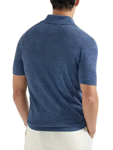 Brunello Cucinelli Men's Linen and Cotton Knit Polo Shirt | Thumbnail 3 Brunello Cucinelli Men's Linen and Cotton Knit Polo Shirt | Thumbnail 3