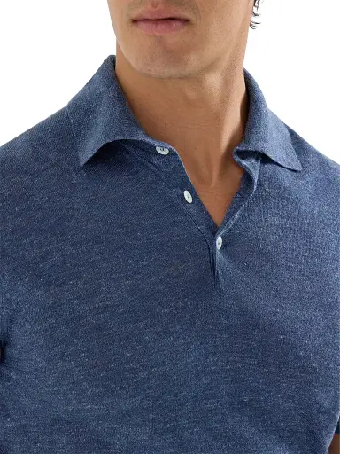 Brunello Cucinelli Men's Linen and Cotton Knit Polo Shirt | Thumbnail 4 Brunello Cucinelli Men's Linen and Cotton Knit Polo Shirt | Thumbnail 4