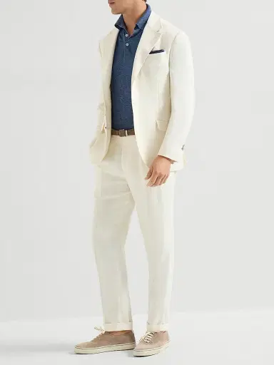 Brunello Cucinelli Men's Linen and Cotton Knit Polo Shirt | Thumbnail 6 Brunello Cucinelli Men's Linen and Cotton Knit Polo Shirt | Thumbnail 6